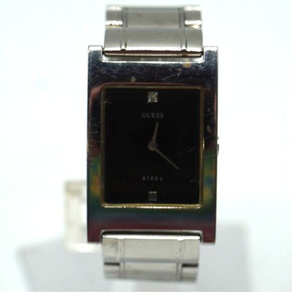 Guess Steel Watch Unisex 26mm Silver Tone Tank Black Dial with New Battery - Picture 4 of 6